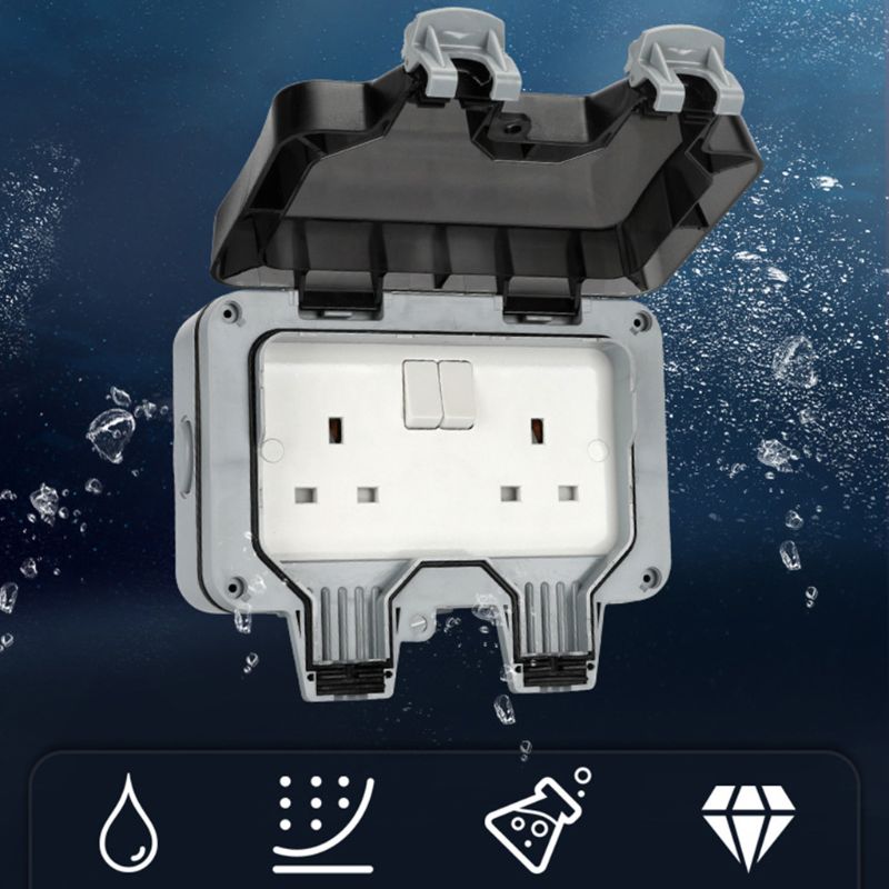 2 Gang IP66 Waterproof Outdoor Extension Lead Double Socket Six-hole 13A UK Plug