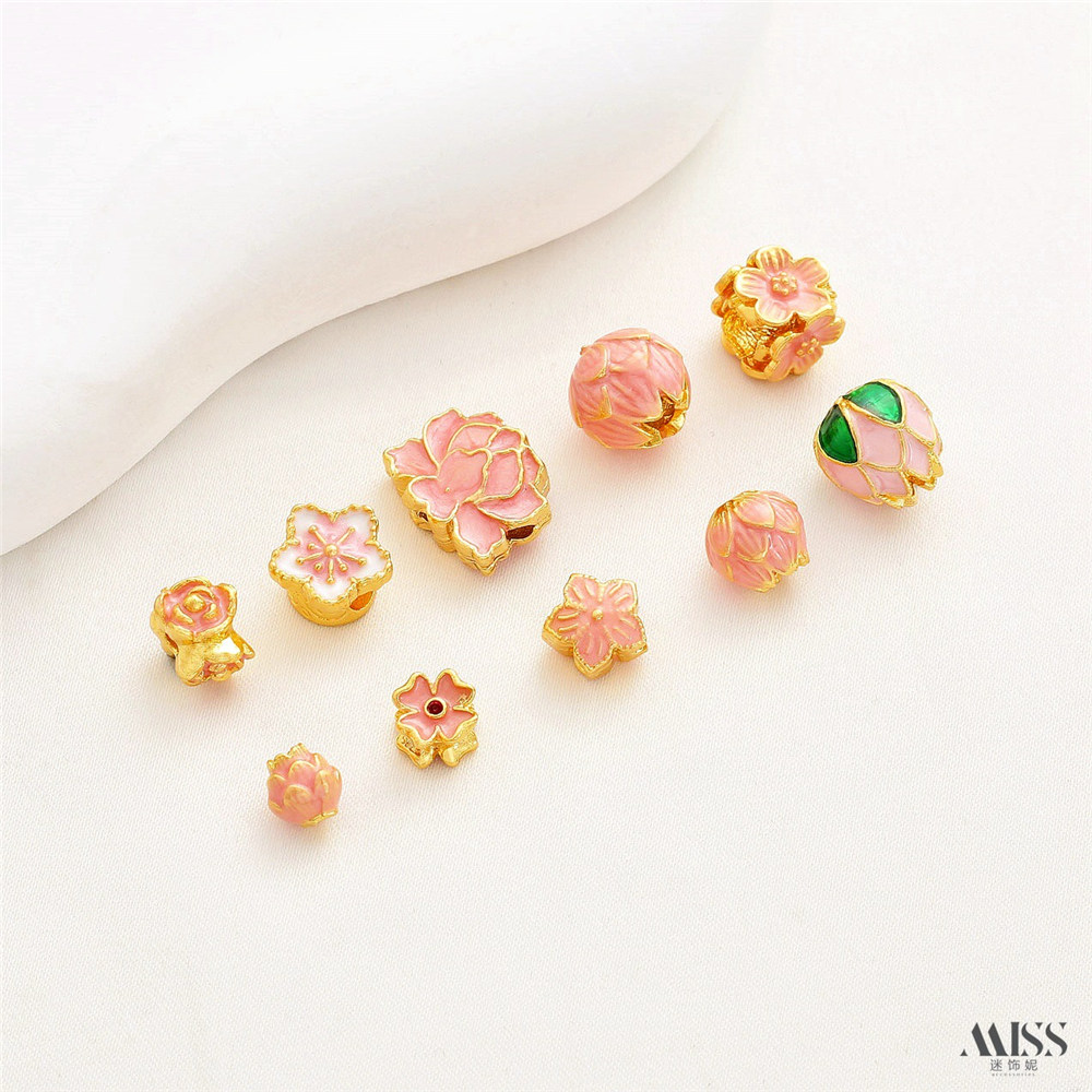 Strong Color Retention Rouge Pink Jingtai Blue Lotus Blessing Peach Blossom Bead Diy Bracelet Necklace String Jewelry Accessorie