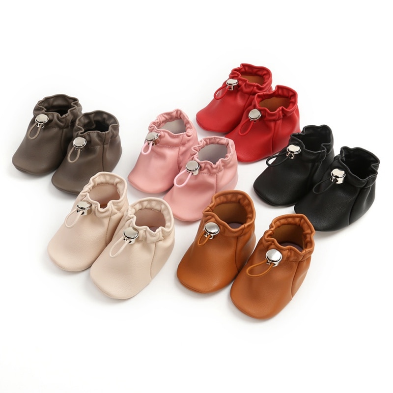 Newborn Baby Casual Frist Walker Boy Girl PU Leather Pocket Shoes Soft Sole Toddler Shoes 0-18M
