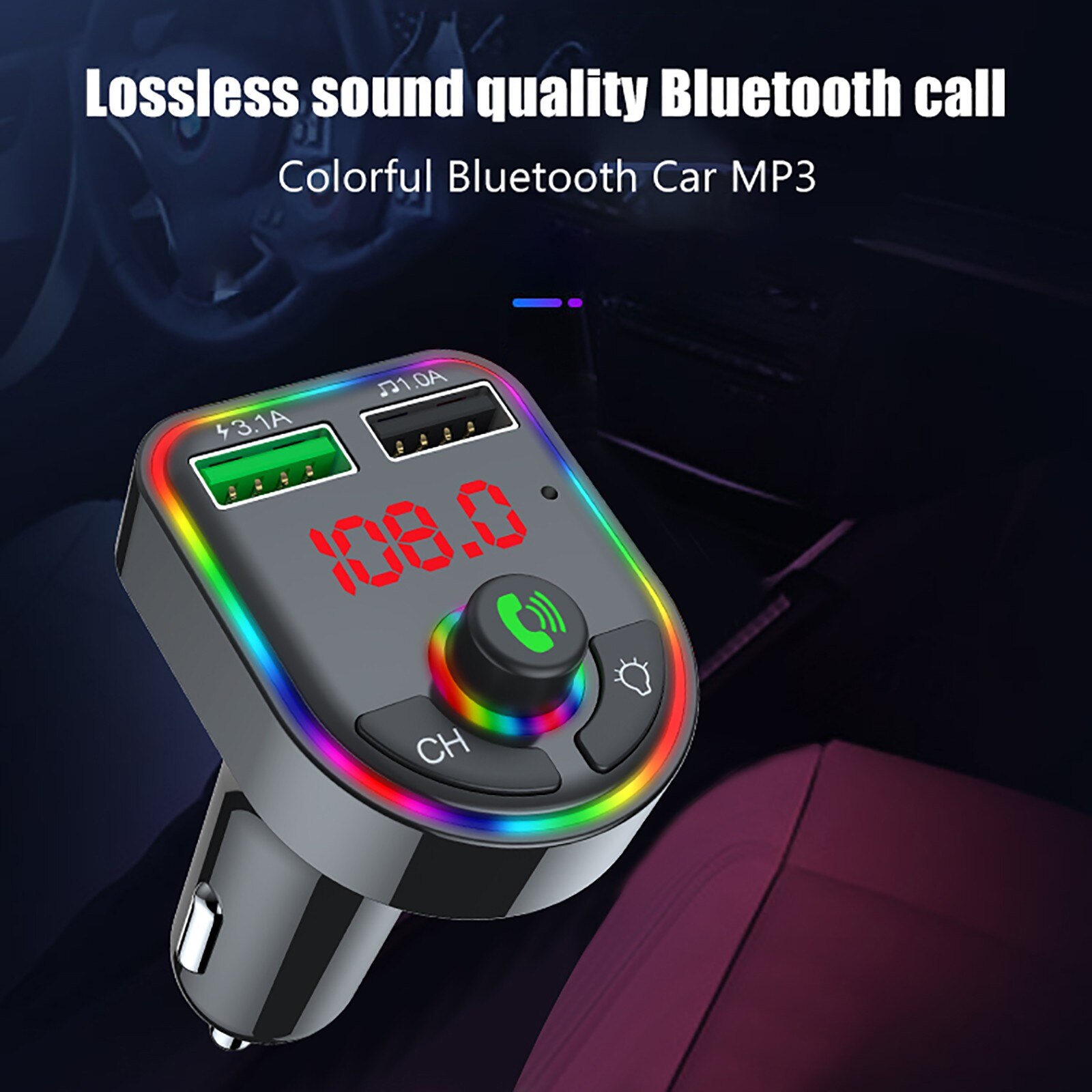 Bluetooth-autoradio-set mit fm-sender , 2  mp3 -anschlüssen und  mp3 abspielgeräten