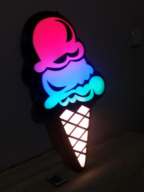 Led Sign Board ICE CREAM "OPERATED 16 COLOR" 67 X37cm