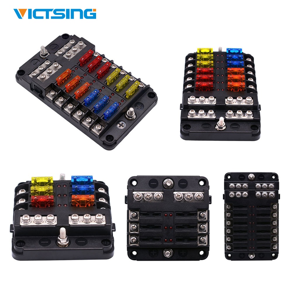 Victsing 12v 32v sikringsholder boks 6/8/10/12 vejs sikringsboks kasse med led indikatorlys til bil lastbil båd marine bus automotive