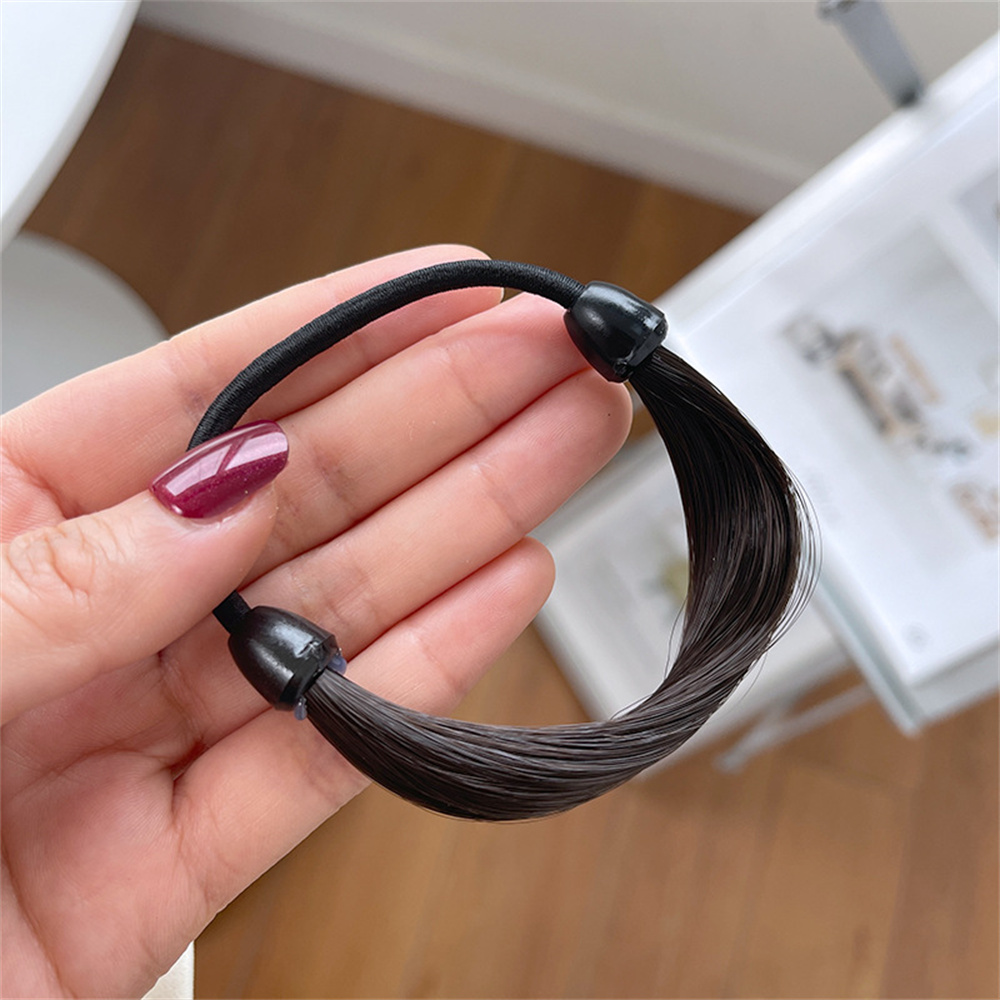Peluca de pelo de imitación clásica para mujer y niña, lazos de cuerda, soporte de cola de caballo elástico Simple, trenza, tocado de , banda de goma, 4 colores: Rosa