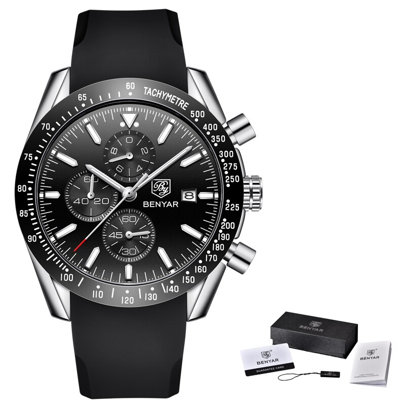Reloj BENYAR para hombre, reloj de cuarzo de acero completo para negocios, reloj de de lujo informal resistente al agua para hombre, relojes deportivos masculinos con cronógrafo: As the picture1