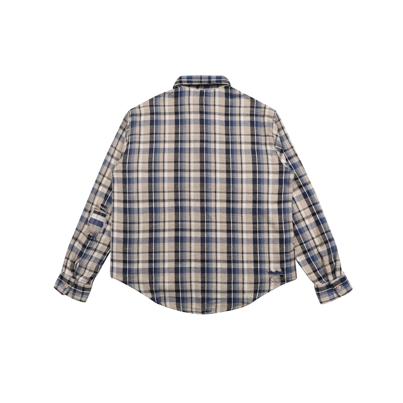 Oversized Plaid VUJADE kenijima Shirts Men Women 1:1 Destroy Plaid Shirt Flannel VUJADE Pocket Blouse