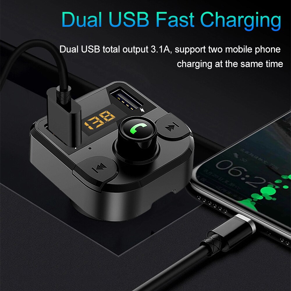 Jinserta Bluetooth 5.0 Fm Transmitter Car Kit MP3 Modulator Autolader Dubbele Usb Met Led Rooster Screen Eq Modus