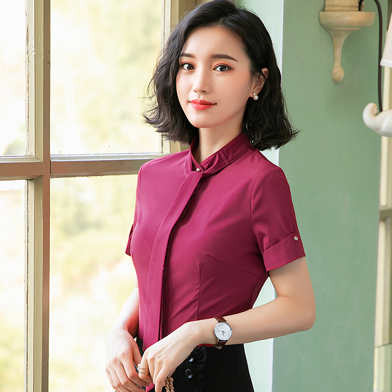 Vrouwen Slanke zomer Effen kleur Korte mouw OL Formele Zakelijke Blouses & Shirts Vrouw 703