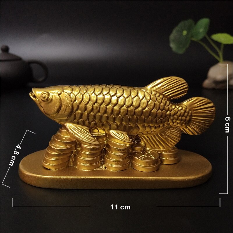 Guld dyr fisk statuer figurer heldige ornamenter boligindretning kinesisk feng shui buddha statue skulptur harpiks håndværk: Guld