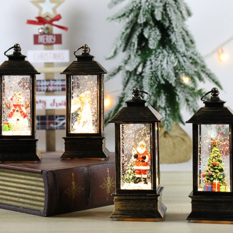 Christmas Snow Globe Lantern LED Light Water Glittering Santa Night Lamp Decor