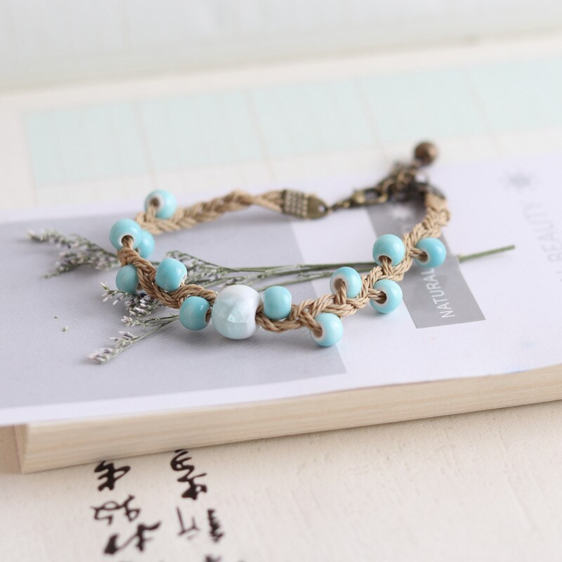 Einfache Kleine Frische Blau Porzellan Perlen Gewebt Armbinde Mädchen Studenten Zubehör Jahrgang Ethnischen Stil Handgemachten Schmuck