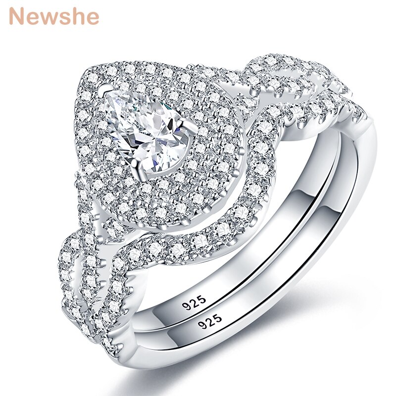 Newshe Halo Peer Cut Aaaaa Cubic Zirkoon 925 Sterling Zilveren Infinity Engagement Ringen Voor Vrouwen Wedding Ring Bridal Set