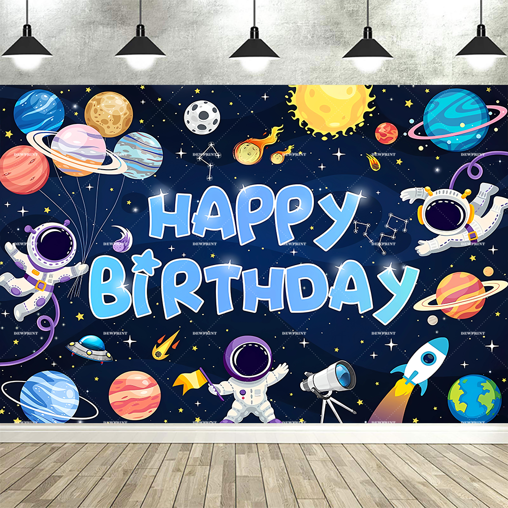 Espaço astronauta dos desenhos animados exterior planeta fundo decoração festa de aniversário das crianças chá de bebê banner fotografia adereços: Leitoso / 150 * 125