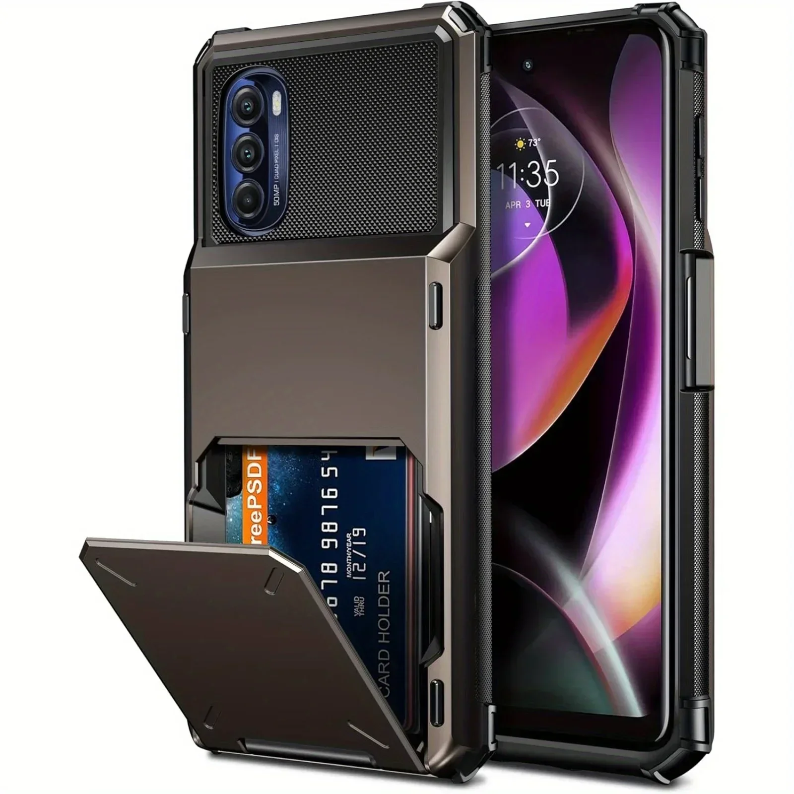 Card Case for Moto G 5G Case Wallet Cover 4-Card Credit Card Holder ID Slot Hard Shell Rugged Armor Case for Moto G 5G: Beige
