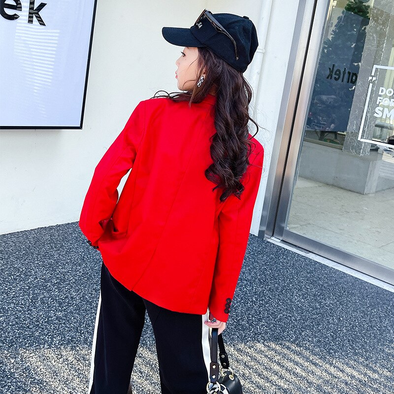 Teenage Girls Red Blazers Spring Autumn Long Sleeve Jacket for Children Loose Casual Streetwear Cool Girls Kids Outwear