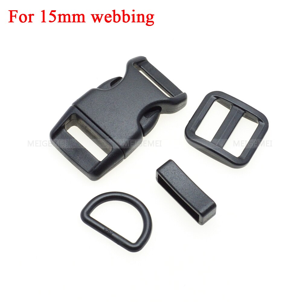 1 set 10mm 15mm 20mm 25mm 30mm 38mm Plastic Slider Adjustable D Rings Belt Loop Curved Side Release Buckles For Paracord