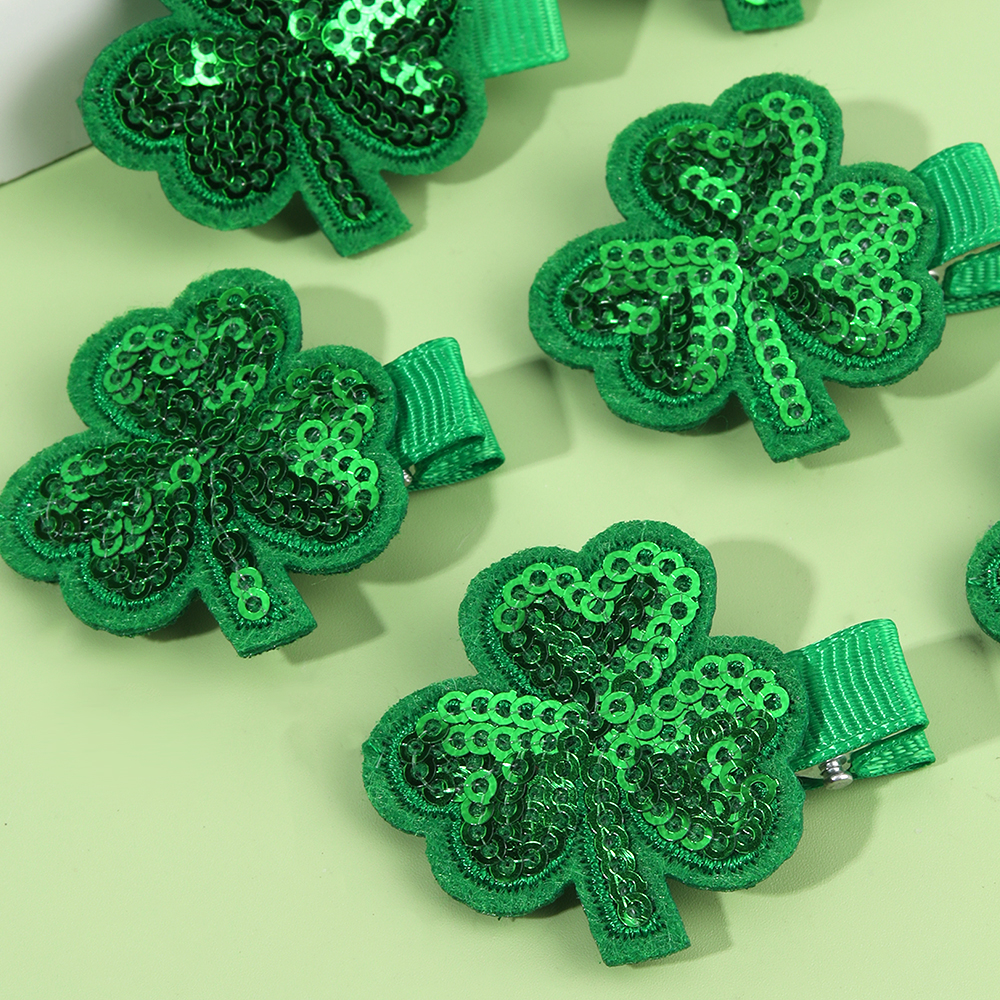 6 Stuks Klavertje Vier Haar Clip Verse Groene Pailletten Haarspelden Voor Baby Meisje Pony Volume Pin Kinderen haar Accessoires Hoofdtooi