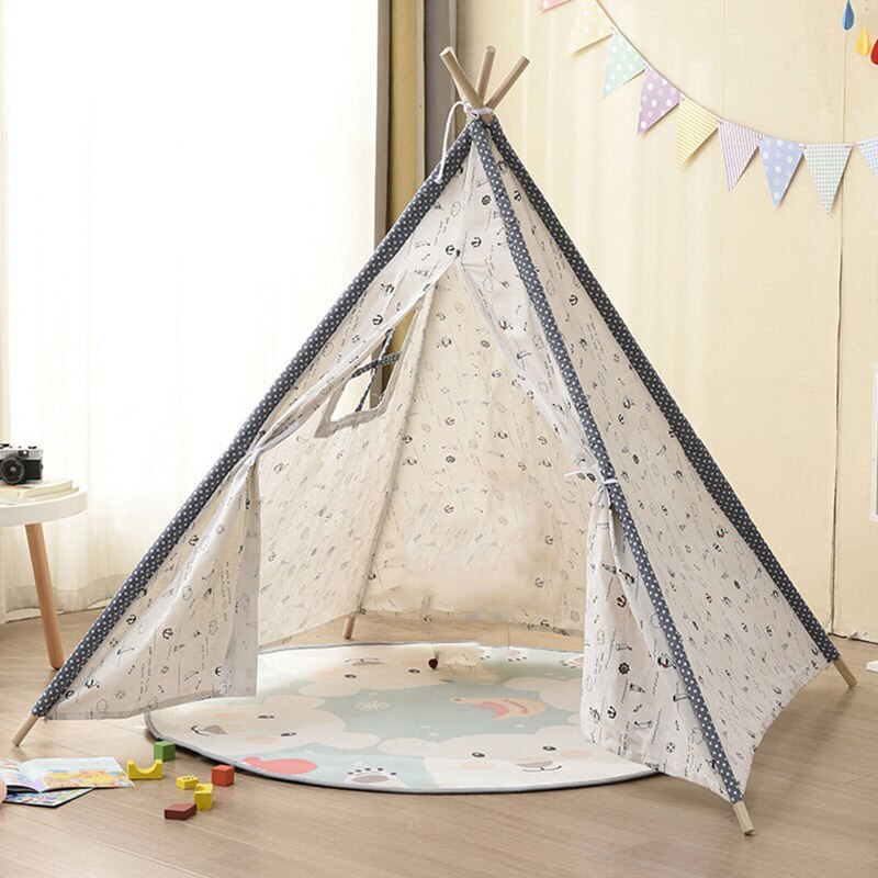 Folding Children's Tent Wigwam Large Kids Play House Indoor Indian Cotton Canvas Portable Child Little Teepee Baby Play Tents