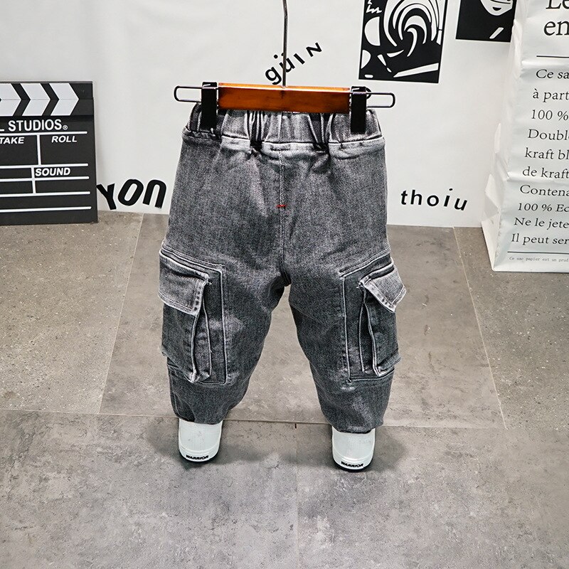 Børne jeans forår efterår koreansk stil baby drenge afslappede bukser børne denim bukser med lommer småbørn cowboy bukser