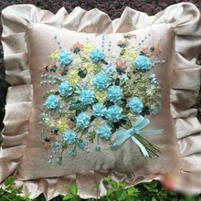 Kit de bordado de cinta de ramo de flores, 45x45cm, azul y rosa, juego de fundas de almohada, manualidades DIY, arte de costura hecho a mano, decoración del hogar, 1 ud.
