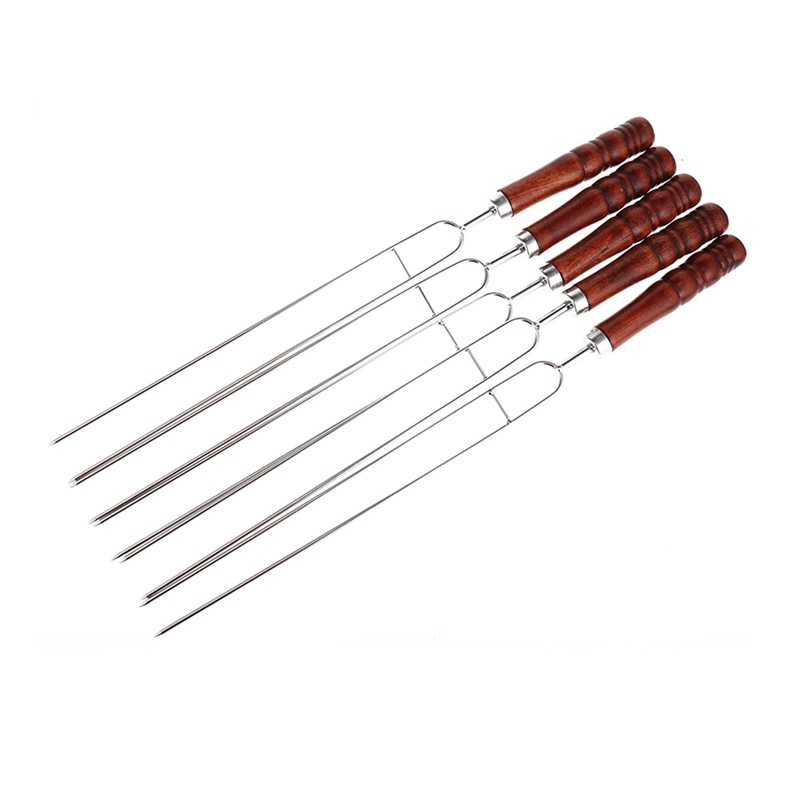Bbq spyd 5 stk rustfrit stål spyd fladt kød grill spyd camping catering grill værktøj sæt spyd til grill: Default Title