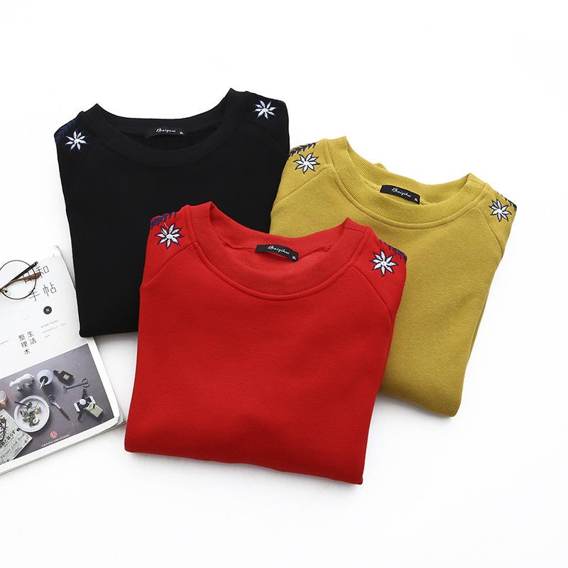 Sudaderas con capucha para mujer, ropa de talla grande, sudaderas holgadas informales bordadas con forro polar Floral, Tops cálidos para mujer , Otoño e Invierno 236