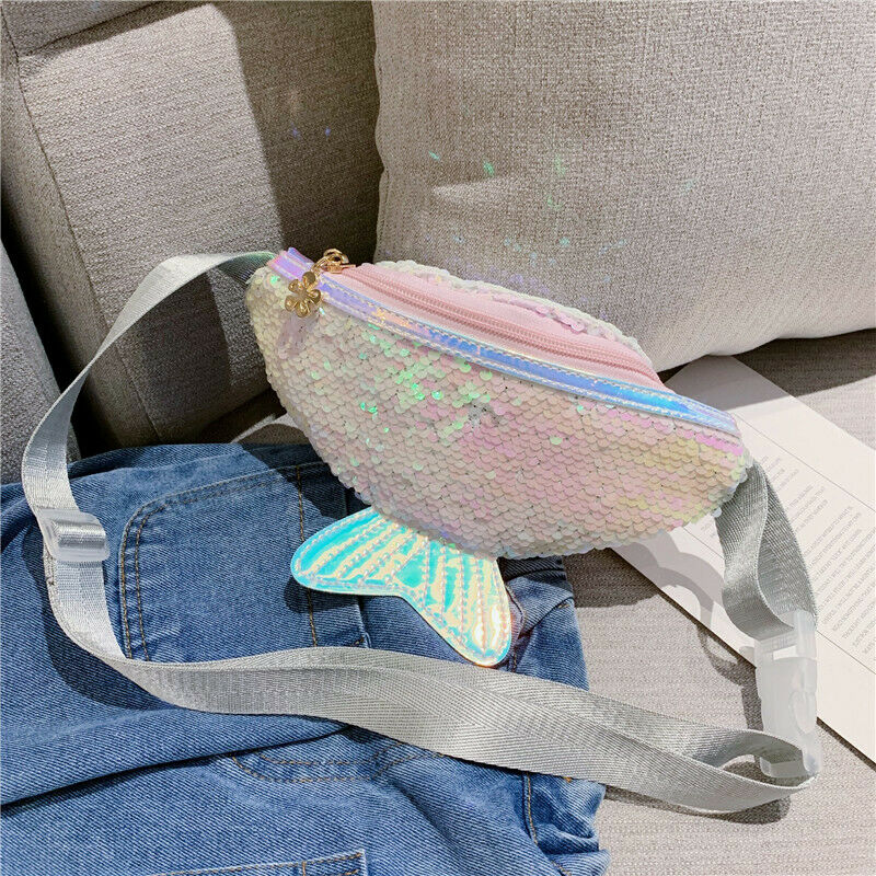 neueste Kinder Mädchen Pailletten Fanny Pack Taille Tasche Einzelnen Schulter Brust Tasche Mobile Geldbörse: WHITE