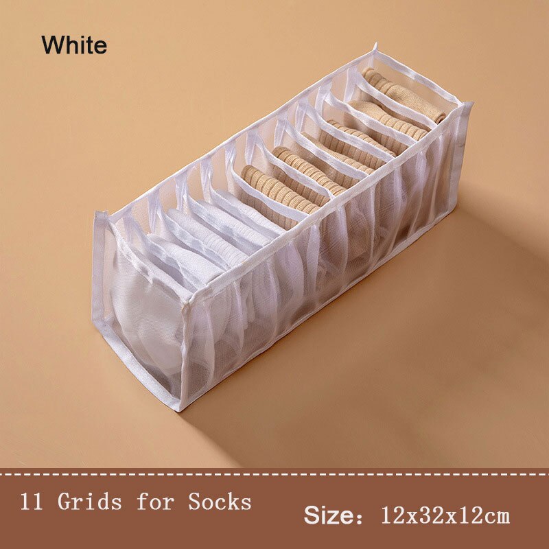 Organizador de armarios para calcetines, caja de almacenamiento de ropa interior separada, organizador de sujetador, cajas de cajones para dormitorio, 6/7/11 rejillas: 11 Grids-White