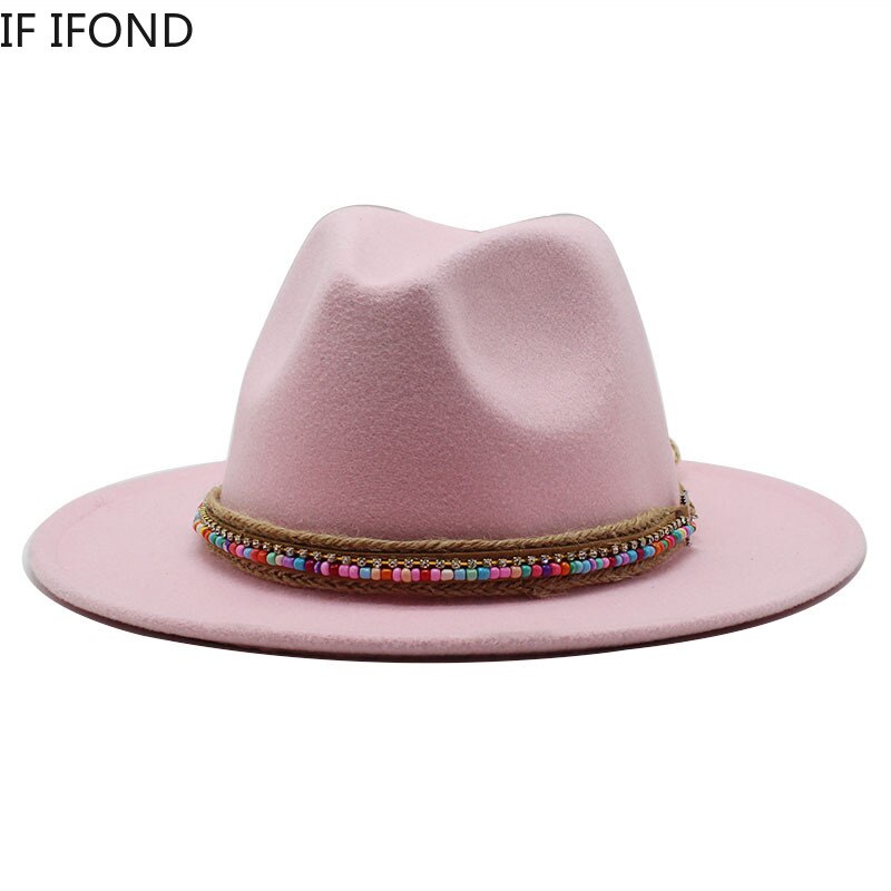 Simple Wool Vintage Fedora Hat Winter Autumn Lady Trilby Felt Hat Wide Brim Jazz Church Caps