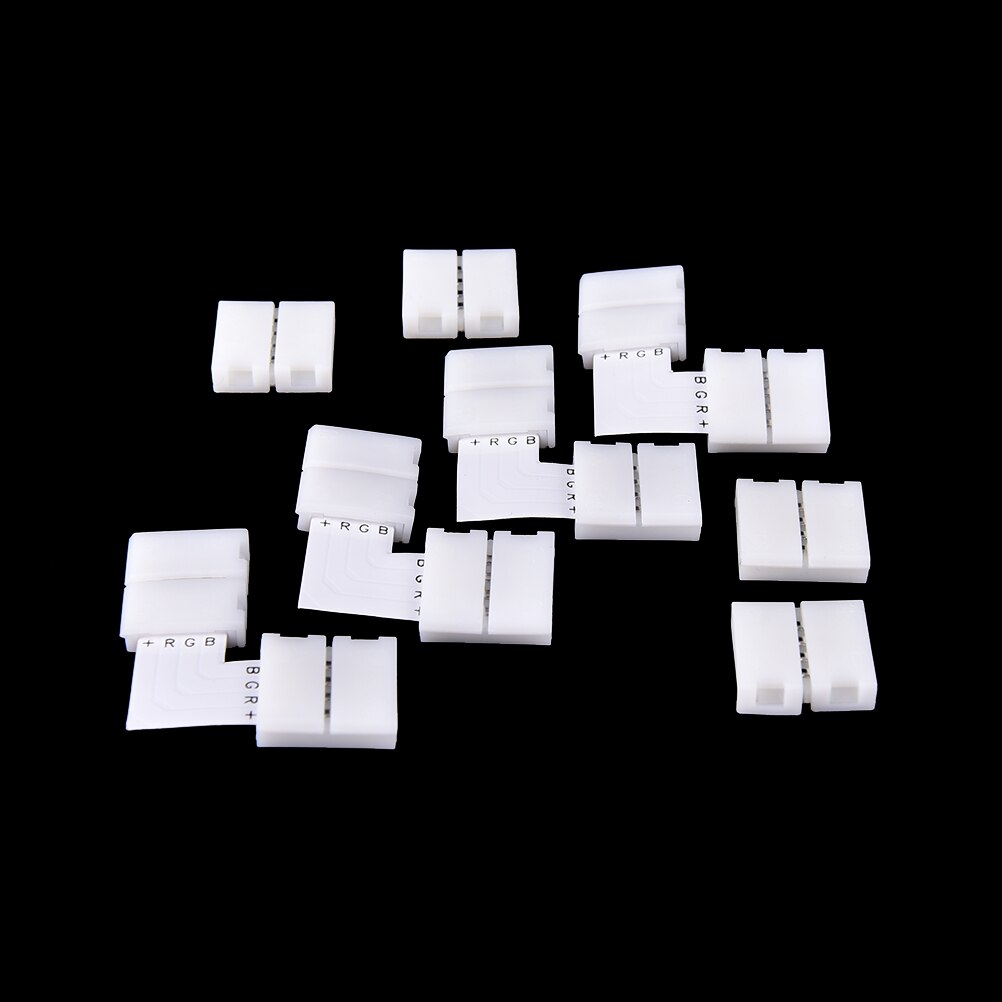 10mm 4-Pin RGB PBC LED Light Strip Connector Gapless Strip To Strip Solderless Adapter For SMD 3528 2835 Strip White