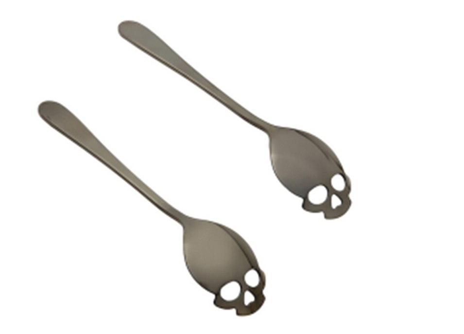 1PC Spoon Sugar Skull Tea Spoon Stainless Steel Silverware Skeleton For Tea Coffee: Gray and Black