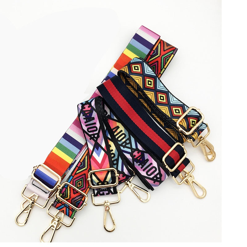 Nylon Gekleurde Riem Zakken Riem Accessoires Voor Vrouwen Regenboog Verstelbare Schouder Hanger Handtas Bandjes Decoratieve Ketting Tas OC737