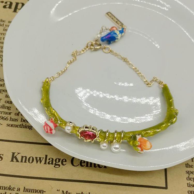 flower ornaments European and beautiful women's bracelet enamel color glaze rose flower bird pendant bracelet