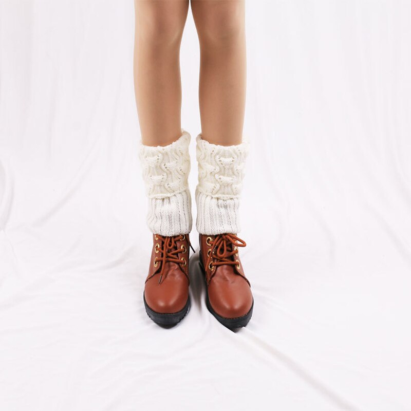 1 par kvinder hæklede støvler manchetter strik toppers støvlesokker vinterbenvarmer calcetines mujer: Hvid