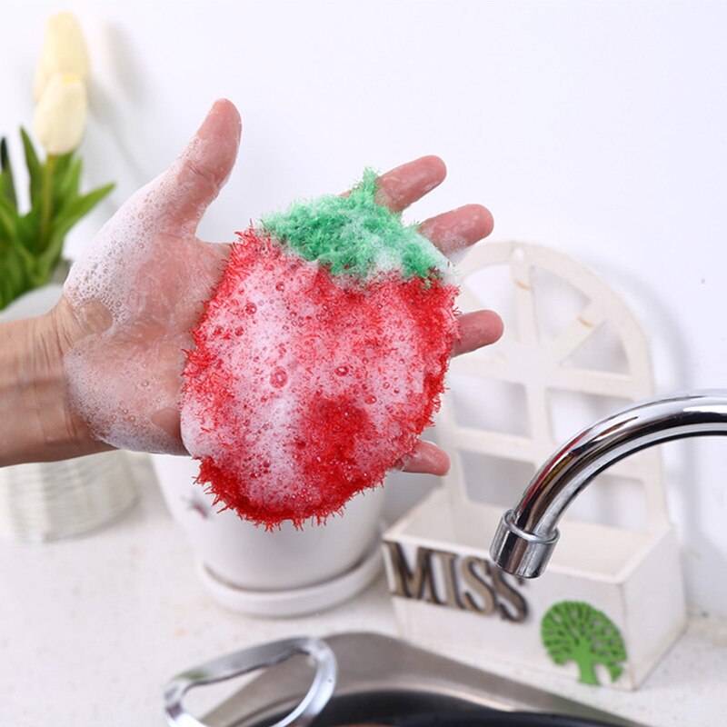 1Pc Strawberry Polyester Yarn Dish Cloth Kitchen Cleaning Brush Dishwashing Brush Cleaning Brushes Pot Pan Sponge Scouring Pads