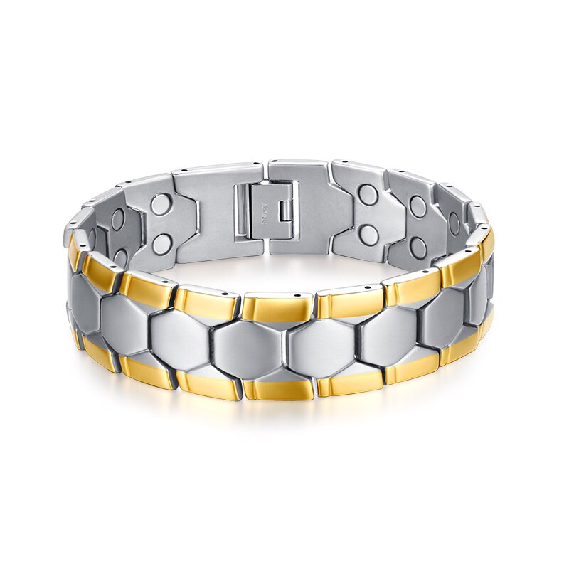 Winterse voetbalstijl armband voor heren goudkleurige energie germanium magnetische armband heren roestvrijstalen schakelarmbanden: Zilver goud