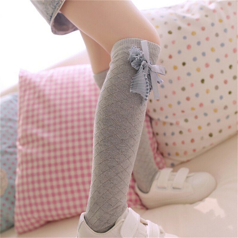 4 Colors Tights School High Knee Gridding Bow Stockings Girl Classic Cotton Stockings teen pantyhose girls tights for kids