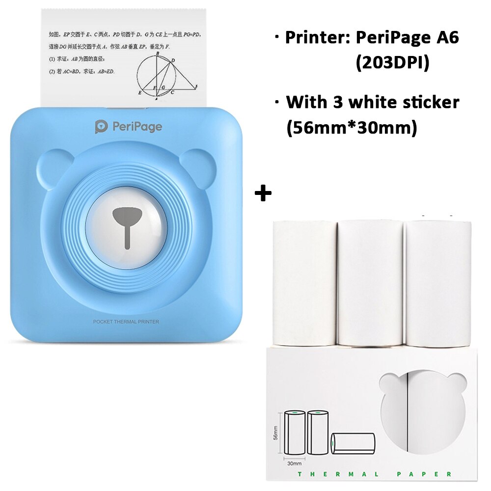 Peripage A6 203/304DPI Photo Printer Bliuetooth Wireless Thermal Printer Paper Sticker Label Printer Paper for Android iOS PC: Set-3