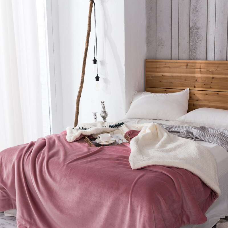 Vuile Roze Effen Kleur Dubbele Lagen Sherpa Deken Gooi Gezellige Warme Dekens Slapen Deken Voor Winter Beddengoed King Size