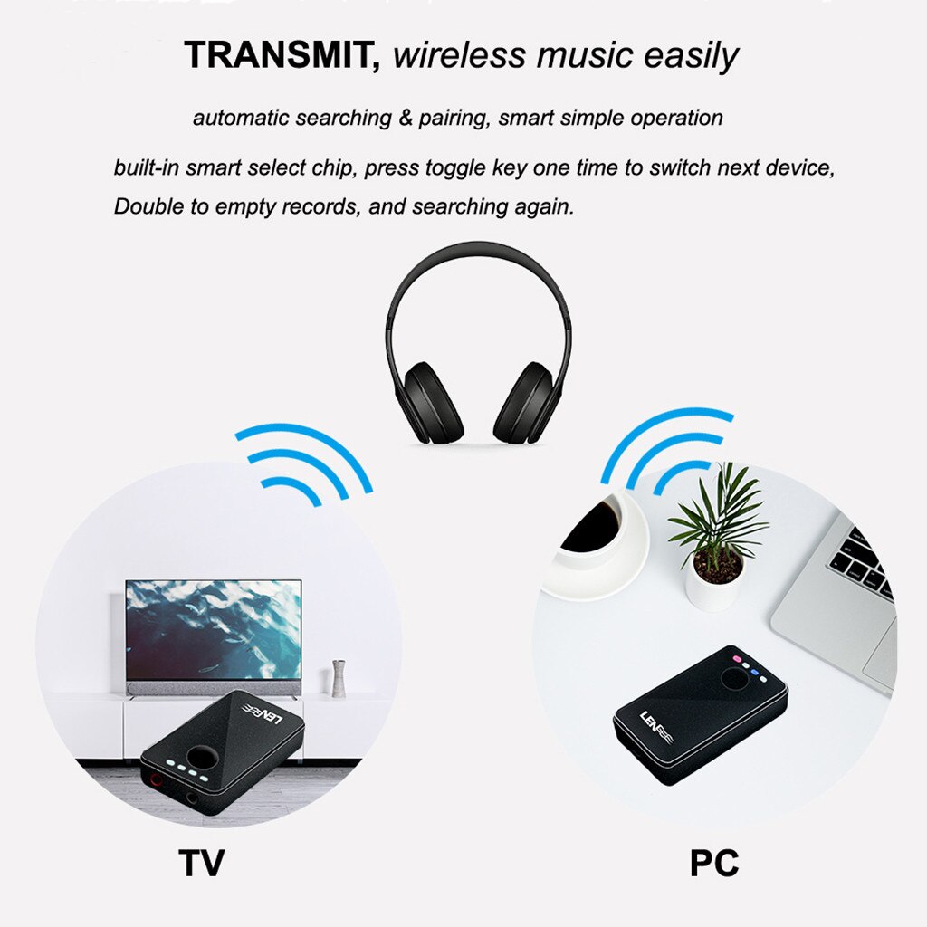 2 In 1 Bluetooth Zender 3.5Mm Stereo Automatische Geheugen Verbinding Lange Standby Voice Prompt Audio Ontvanger Zender 410 #2