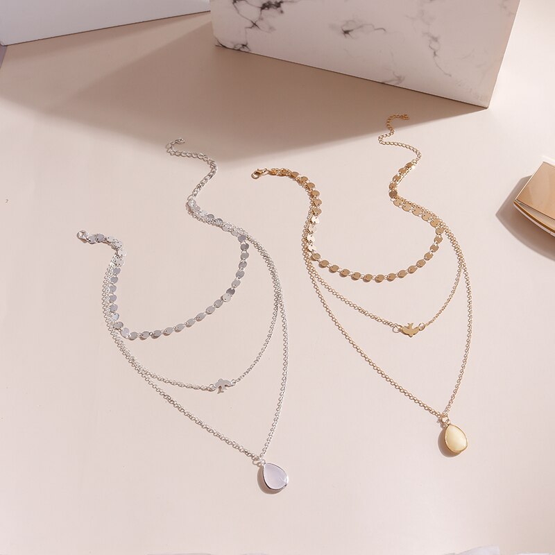 Multilayer Water Hangers Kettingen Voor Vrouwen Vrouwelijke Shine Pailletten Choker Kettingen Meisjes Collares Sieraden