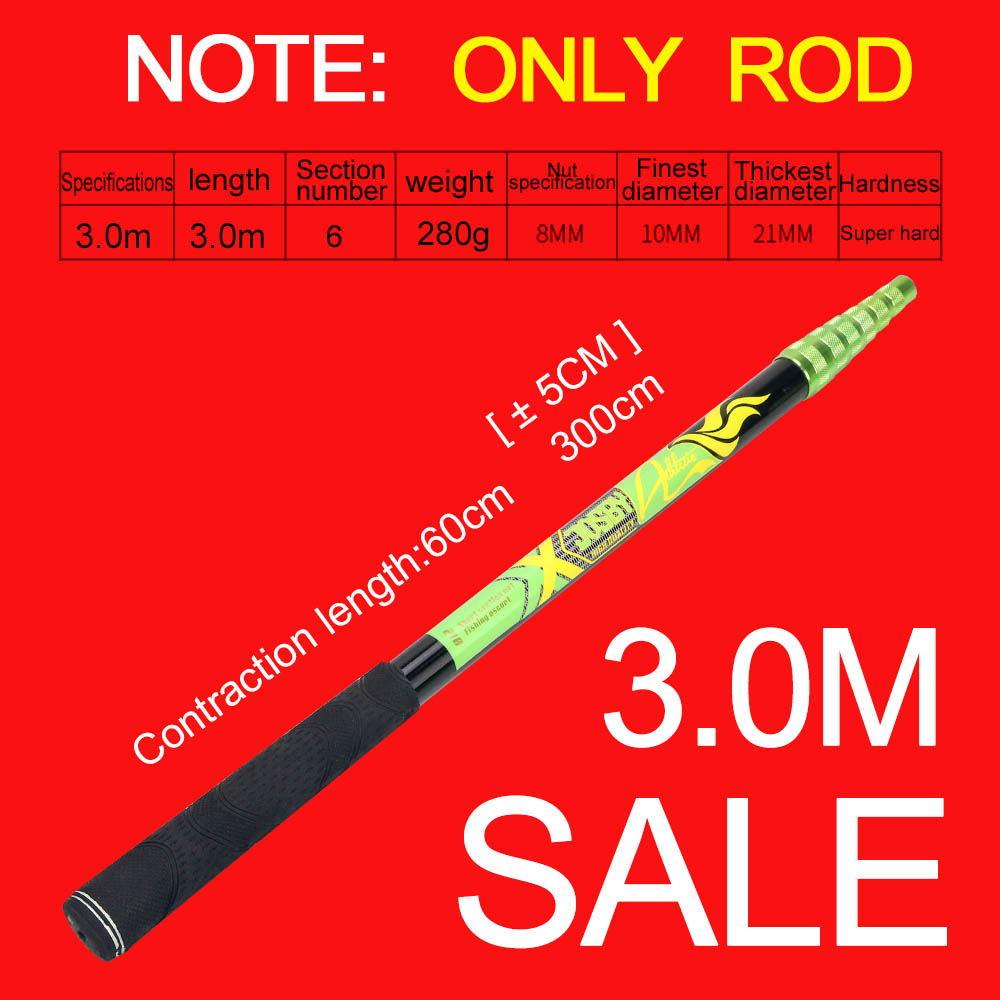 JOSBY 4M 3M 2.1M Fishing landing hand Nets Folding Carbon rod Nylon Collapsible steel Tackle tank Hole Depth Dipfor fishing: noly rod 3.0M