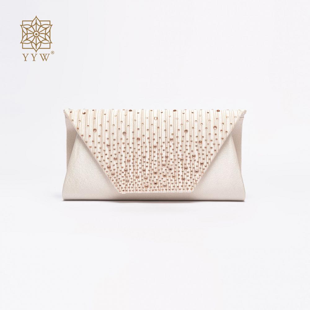 Bolso de mano de color rojo vino, bolso tipo sobre con cuentas de diamantes de imitación coloridos, bolso de hombro para banquete de boda y noche, bolso de satén plisado: Multicolor