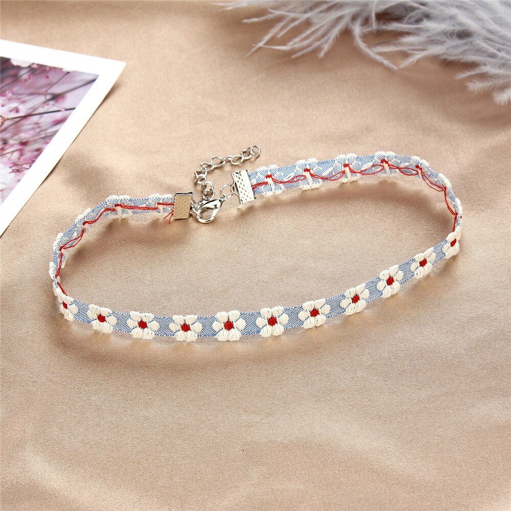 Korea Boho Bloem Charmes Ketting Ketting Choker Voor Vrouwen Meisje Harajuku Halsbanden Leuke Daisy Stof Kant Sieraden Vriendin