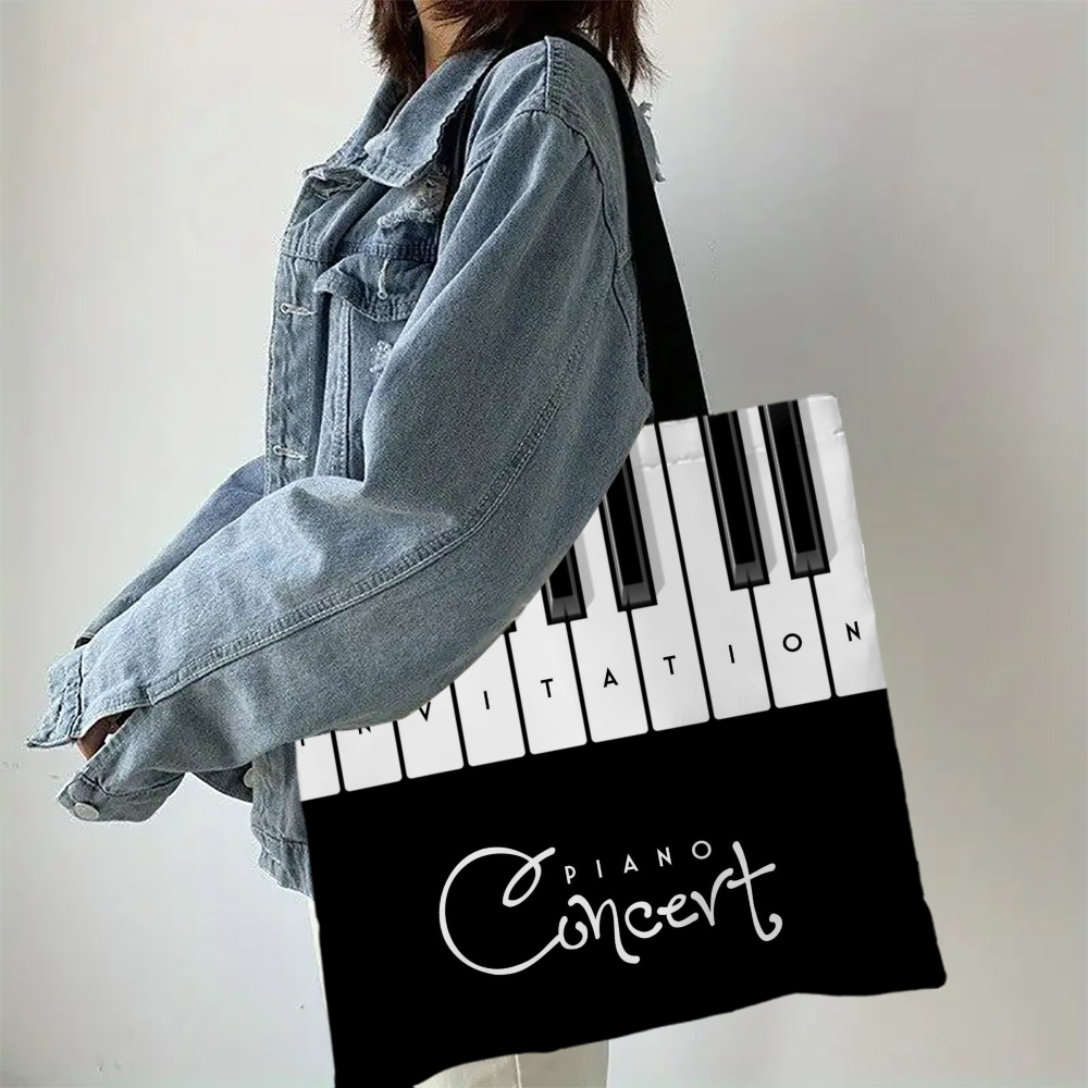 Czarno-biała geometryczna torba z grubej bawełny Damskie torby lniane Ekologiczne torby na zakupy wielokrotnego użytku Podróżna plaża Przydatna torba na ramię