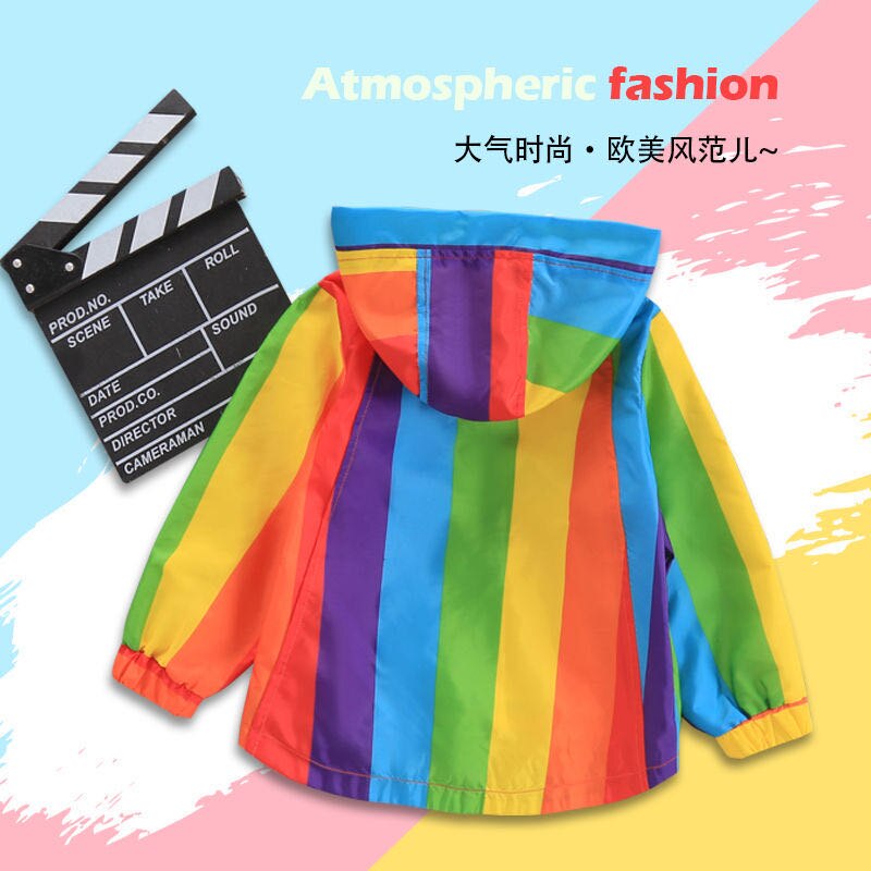 Abrigo de arco iris para bebés y niñas, chaqueta impermeable con capucha para niños para primavera y otoño, ropa para niños, prendas de vestir, abrigos para niñas