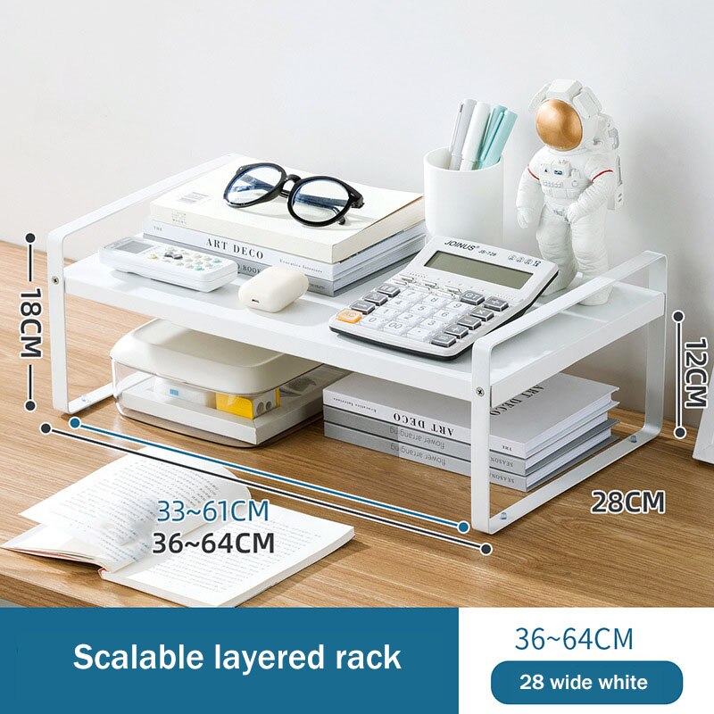 Retractable Simple Bookshelf Office Desktop Storage Rack Table Multi-layer Desk Organize Carbon Steel Small Shelf Storage Box: 36 To 64 width 28 A