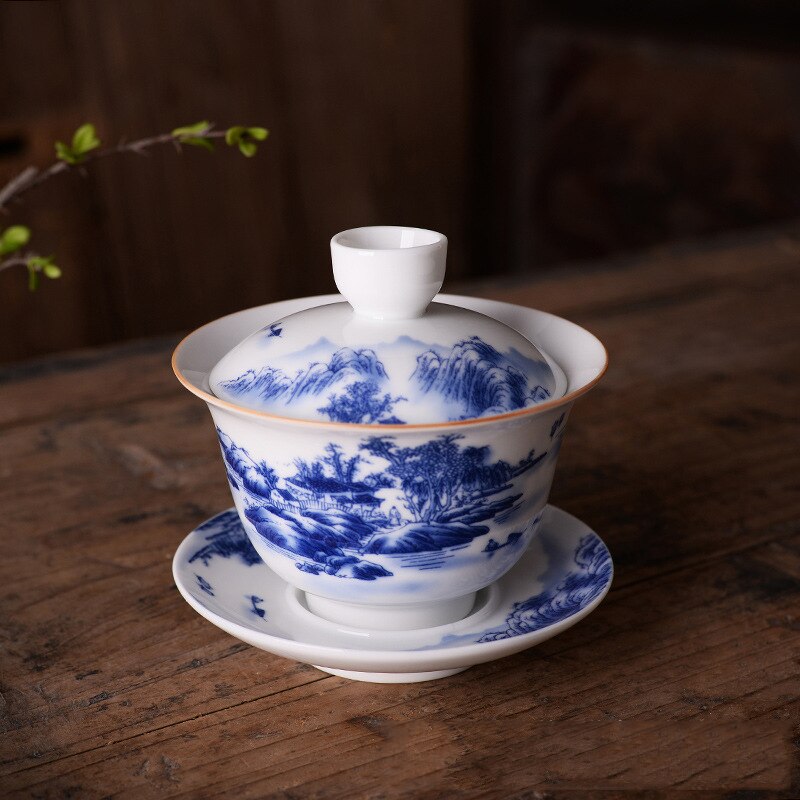 Chinese Traditions Gai Wan Tea Set Bone China Tea Sets Dehua Gaiwan Tea Porcelain Pot Set For Travel Beautiful And Easy Kettle: 02