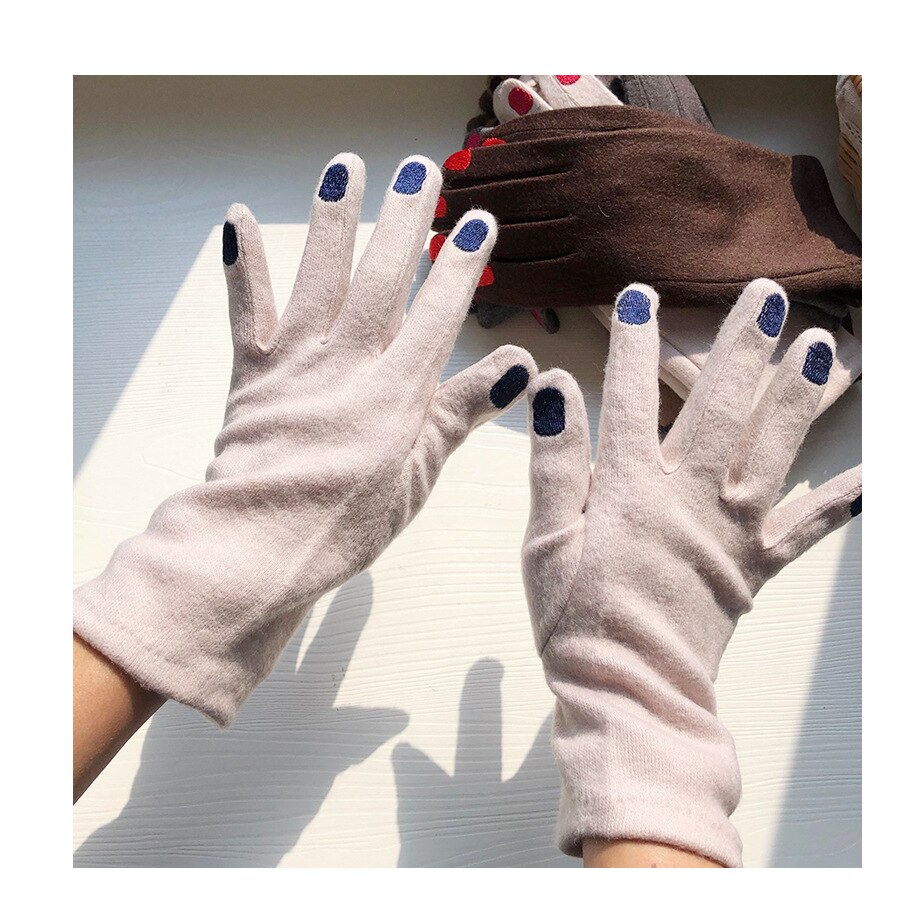 Guantes de lana de lujo para adultos, manoplas de esmalte de uñas bordadas para mantener el calor, de San Valentín, novedad de: white