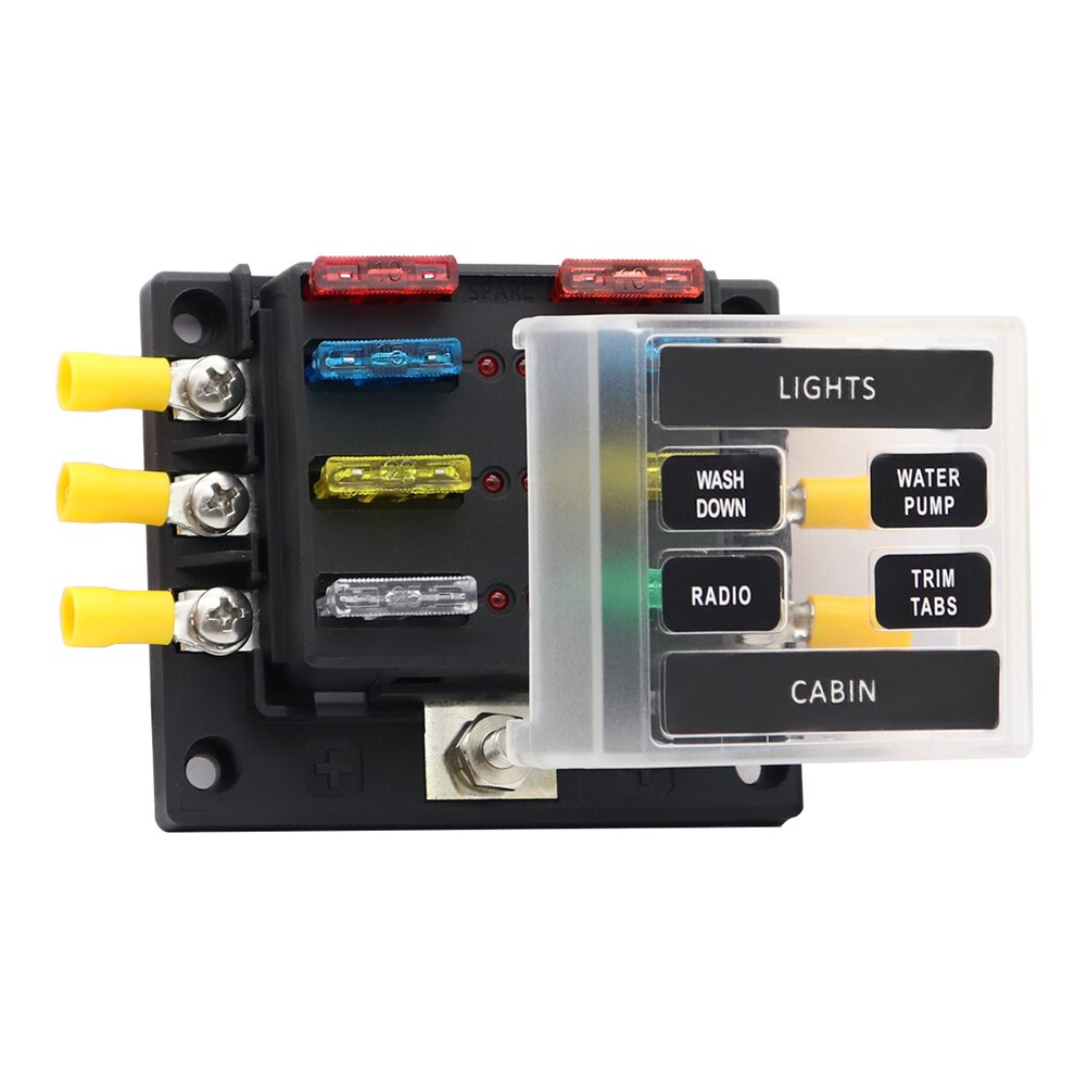 Fuses Plastic Cover Fuse Box Holder 12-32V 12/6-Way Blade Fuse Box Block Holder w/Dual-Use Cover for ATP ATC ATO: 6-Way A