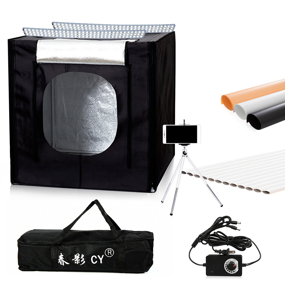 CY, boîte à lumière de 60*60 cm, tente lumineuse de Studio de Photo, boîte à lumière SoftBox de tournage, + sac Portable + gradateur, adaptateur AC pour la bijouterie, jouets, 60*60cm